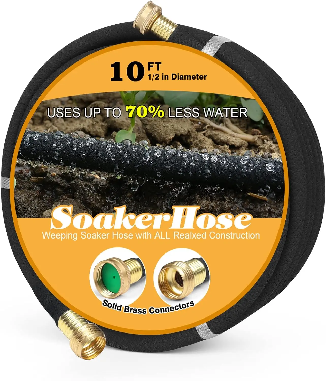 Soaker Hose 10 ft for Garden Beds with Solid Brass Connector, Heavy Duty Rubber 1/2" Diameter, Efficient Irrigation for Flower
Soaker Hose 10 ft for Garden Beds with Solid Brass Connector, Heavy Duty Rubber 1/2" Diameter, Efficient Irrigation for Flower