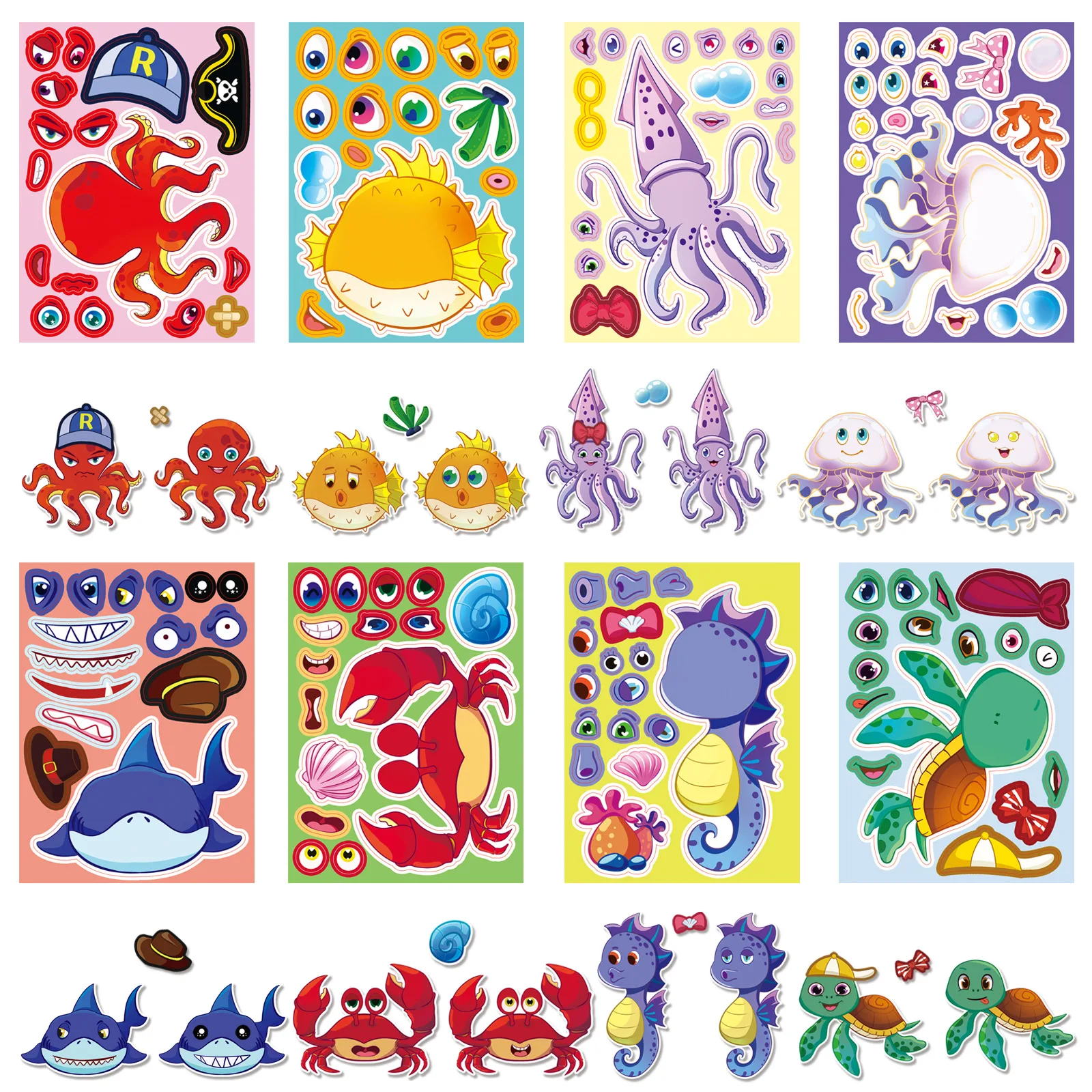 8PCS Funny Cute Cartoon Marine Animals Fish Puzzle Stickers Games Make a Face DIY Assemble Jigsaw Education Sticker Gift
8PCS Funny Cute Cartoon Marine Animals Fish Puzzle Stickers Games Make a Face DIY Assemble Jigsaw Education Sticker Gift