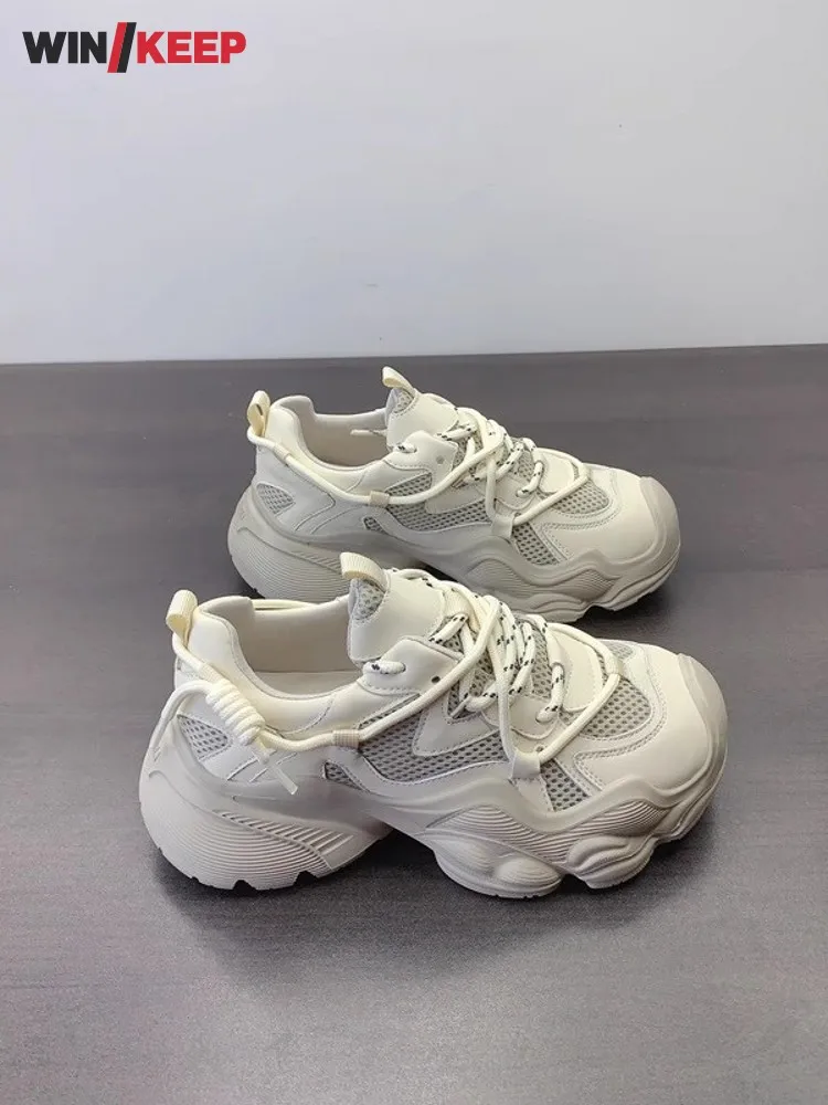 Women Breathable Mesh Spliced Genuine Leather Outdoor Running Shoes Lace Up Thick Platform Joggers Training Shoes Sport Sneakers
Women Breathable Mesh Spliced Genuine Leather Outdoor Running Shoes Lace Up Thick Platform Joggers Training Shoes Sport Sneakers