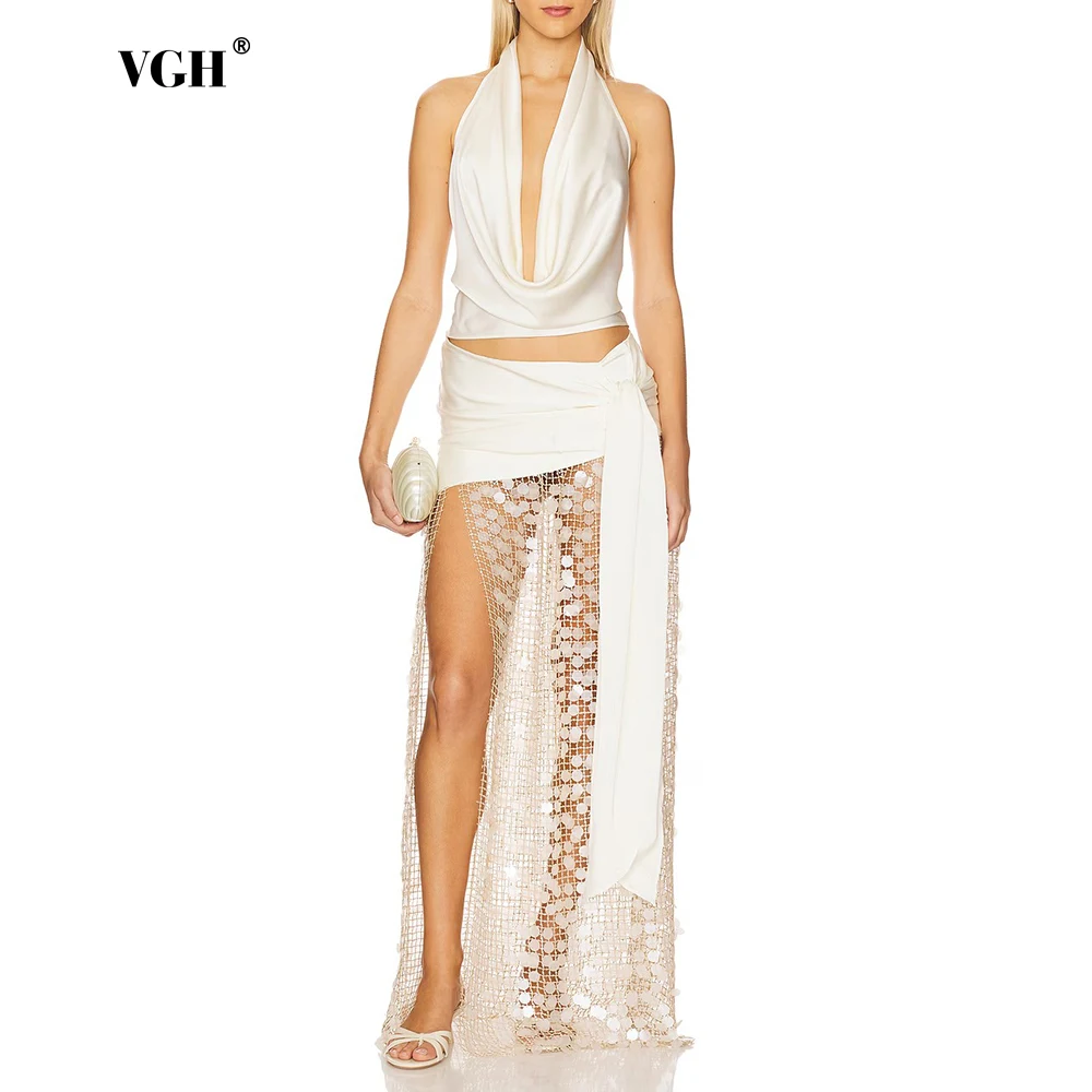VGH White Sexy Twist Waist Two Piece Set for Women Cowl Neck Crop Top Irregular Tassel Slit Maxi Skirt Suit for Formal Events
VGH White Sexy Twist Waist Two Piece Set for Women Cowl Neck Crop Top Irregular Tassel Slit Maxi Skirt Suit for Formal Events