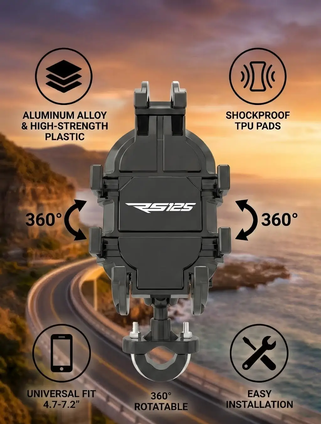 High-quality shock-absorbing motorcycle phone holder For Aprilia GPR250R APR250 rs660 RS125 RS250 RSV4 RS660 RS4 2023 2024 2025
High-quality shock-absorbing motorcycle phone holder For Aprilia GPR250R APR250 rs660 RS125 RS250 RSV4 RS660 RS4 2023 2024 2025