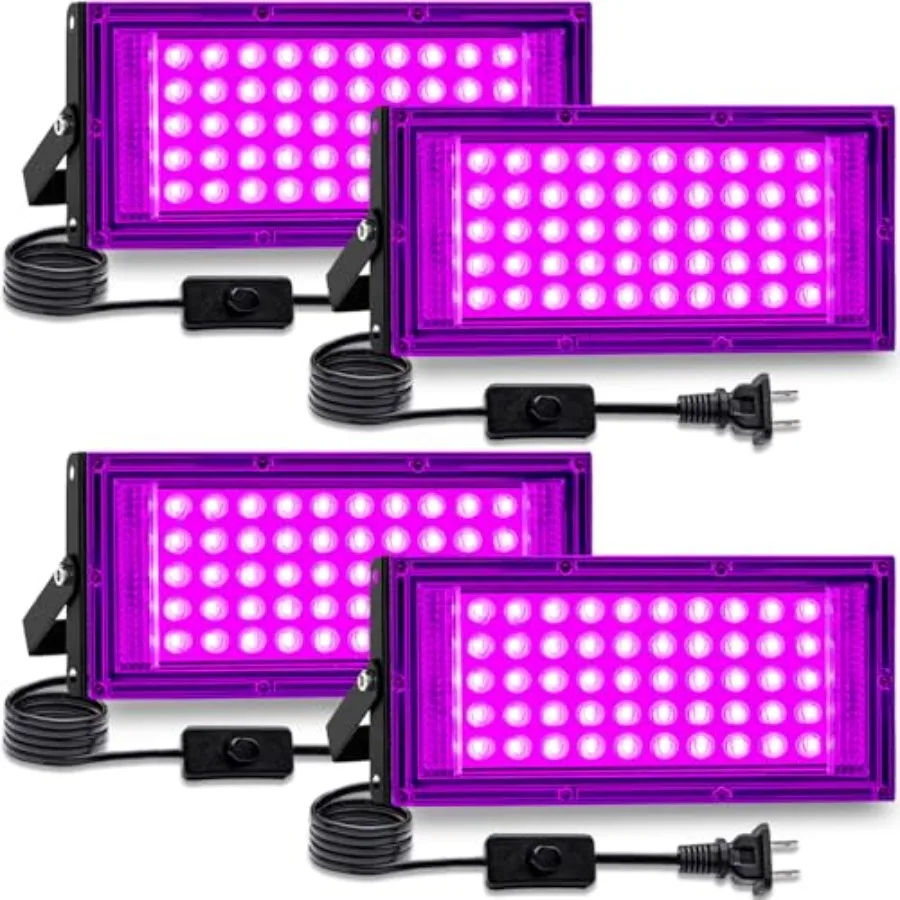 50W 4Pack Black Light for Glow Party, IP65 Waterproof, 385-400nm Wavelength, with Plug and Switch, for Halloween Decorations, B
50W 4Pack Black Light for Glow Party, IP65 Waterproof, 385-400nm Wavelength, with Plug and Switch, for Halloween Decorations, B