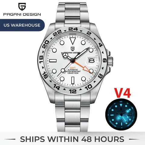 PAGANI DESIGN PD1762 Men’s Automatic Mechanical GMT Watch DG5833 Sapphire Crystal 10Bar Waterproof Stainless Steel Dual Time