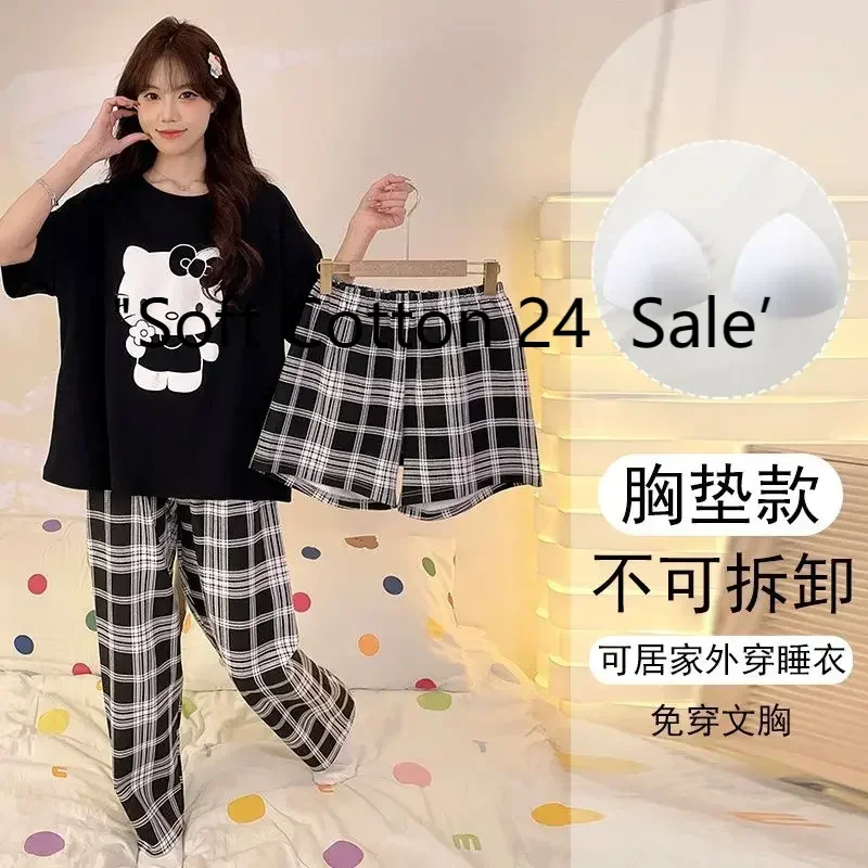 Summer black round neck with chest pad cartoon Hello Kitty pajamas women's short sleeves shorts trousers loose card loungewear
Summer black round neck with chest pad cartoon Hello Kitty pajamas women's short sleeves shorts trousers loose card loungewear