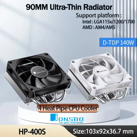 JONSBO HP-400S Pressure Profile CPU Radiator 4 Heat Pipe 9CM Fan Ultra-Thin Radiator Suitable ITX Small Case Processor Cooler