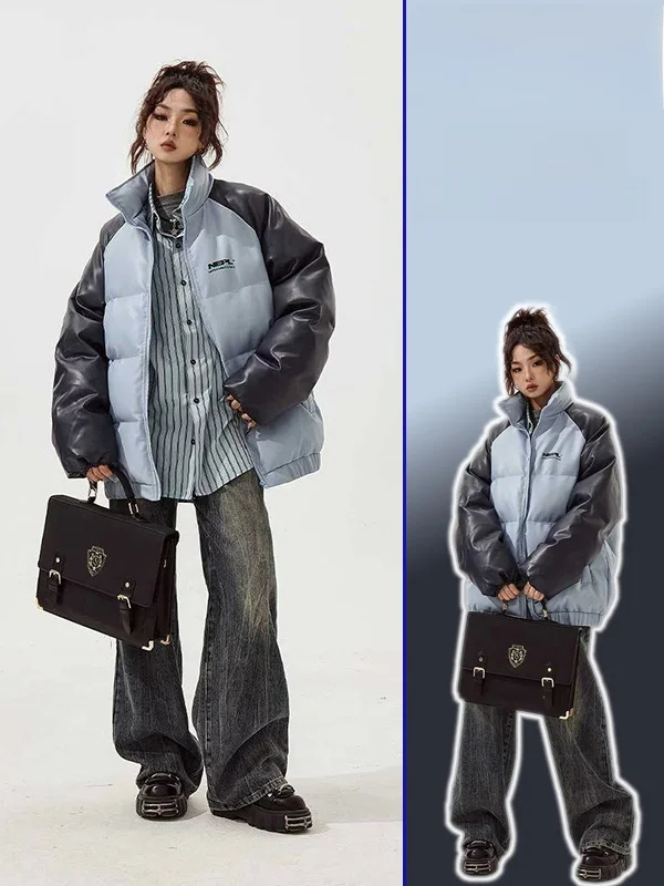 Winter Thiened Warm Cotton Jaet Women's Loose Bread Sle Stand Collar Patchwork Color Blo Coat Street Sle Long Sve
Winter Thiened Warm Cotton Jaet Women's Loose Bread Sle Stand Collar Patchwork Color Blo Coat Street Sle Long Sve