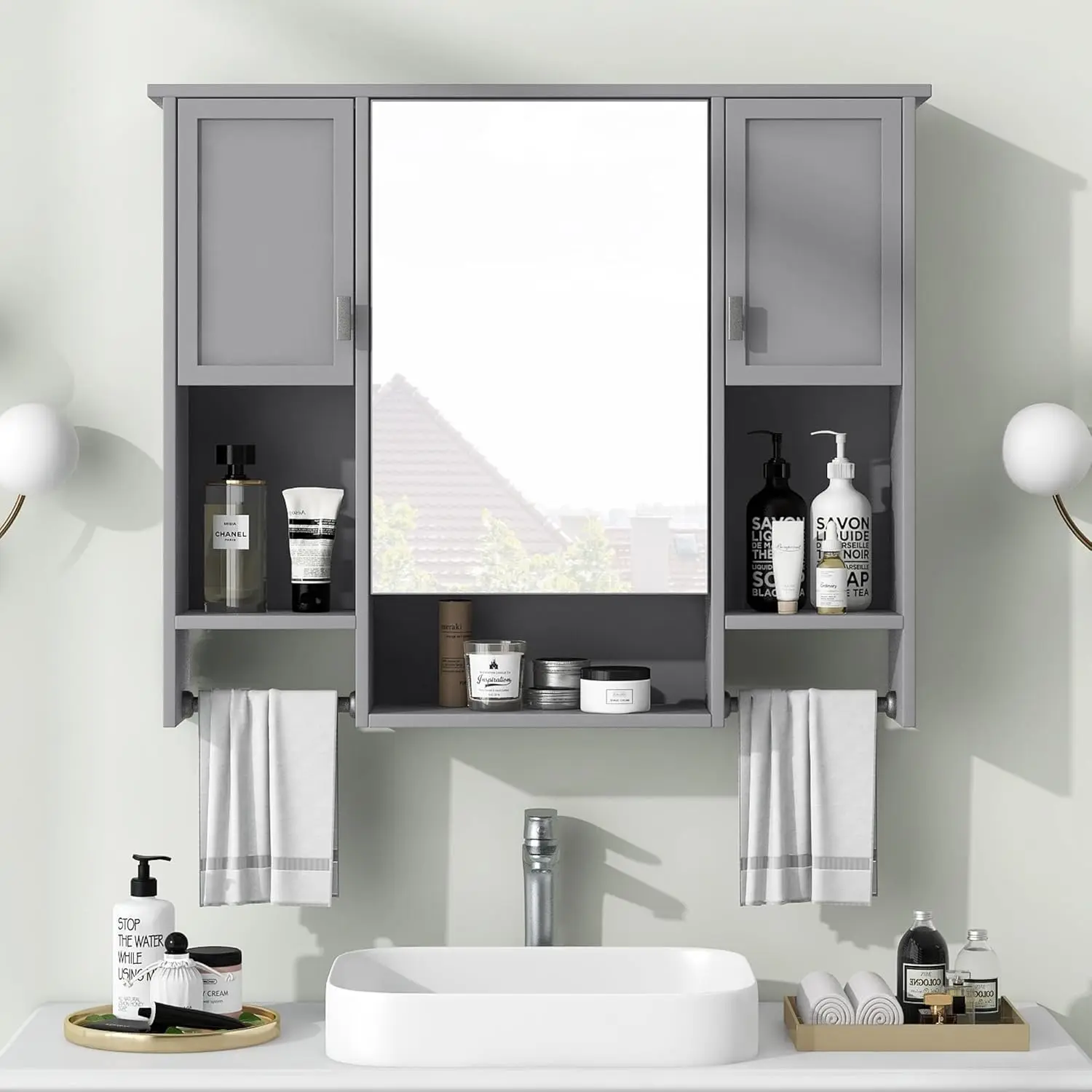Bathroom Medicine Cabinet with Mirror, Wall Mounted Bathroom Storage Cabinet with Mirror Door & Open Shelf, Over The Toi
Bathroom Medicine Cabinet with Mirror, Wall Mounted Bathroom Storage Cabinet with Mirror Door & Open Shelf, Over The Toi