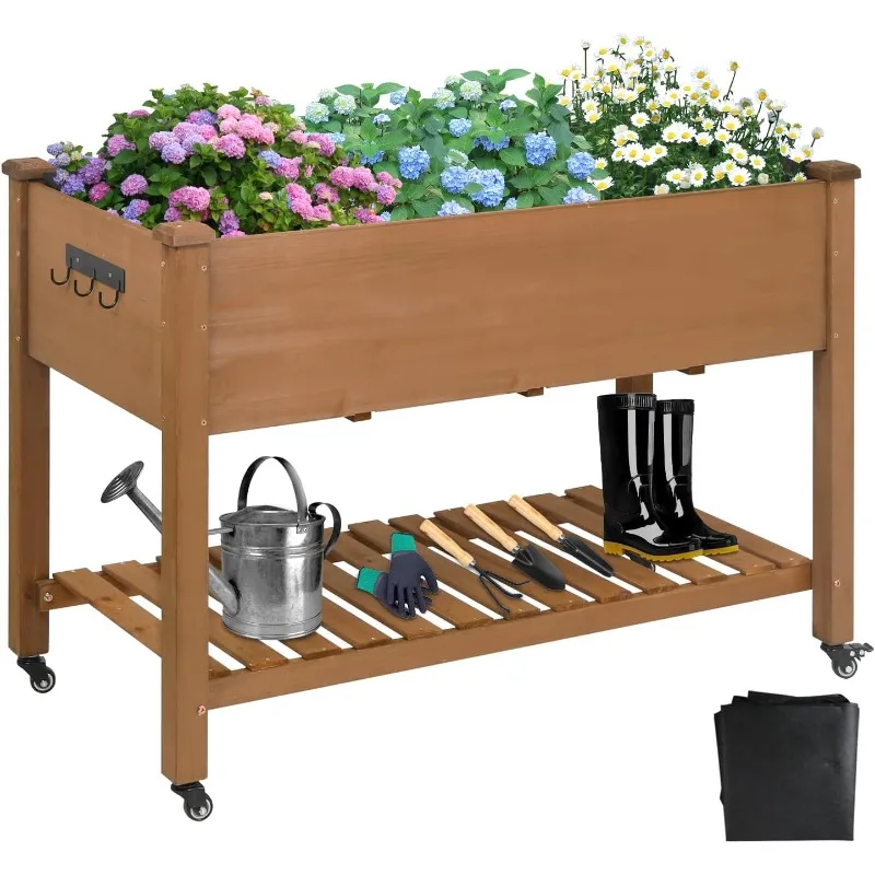 Raised Garden Bed with Legs & Wheels, Outdoor Elevated Planter Box with Storage Shelf & Hooks for Vegetables, Flowers, and Herbs
Raised Garden Bed with Legs & Wheels, Outdoor Elevated Planter Box with Storage Shelf & Hooks for Vegetables, Flowers, and Herbs