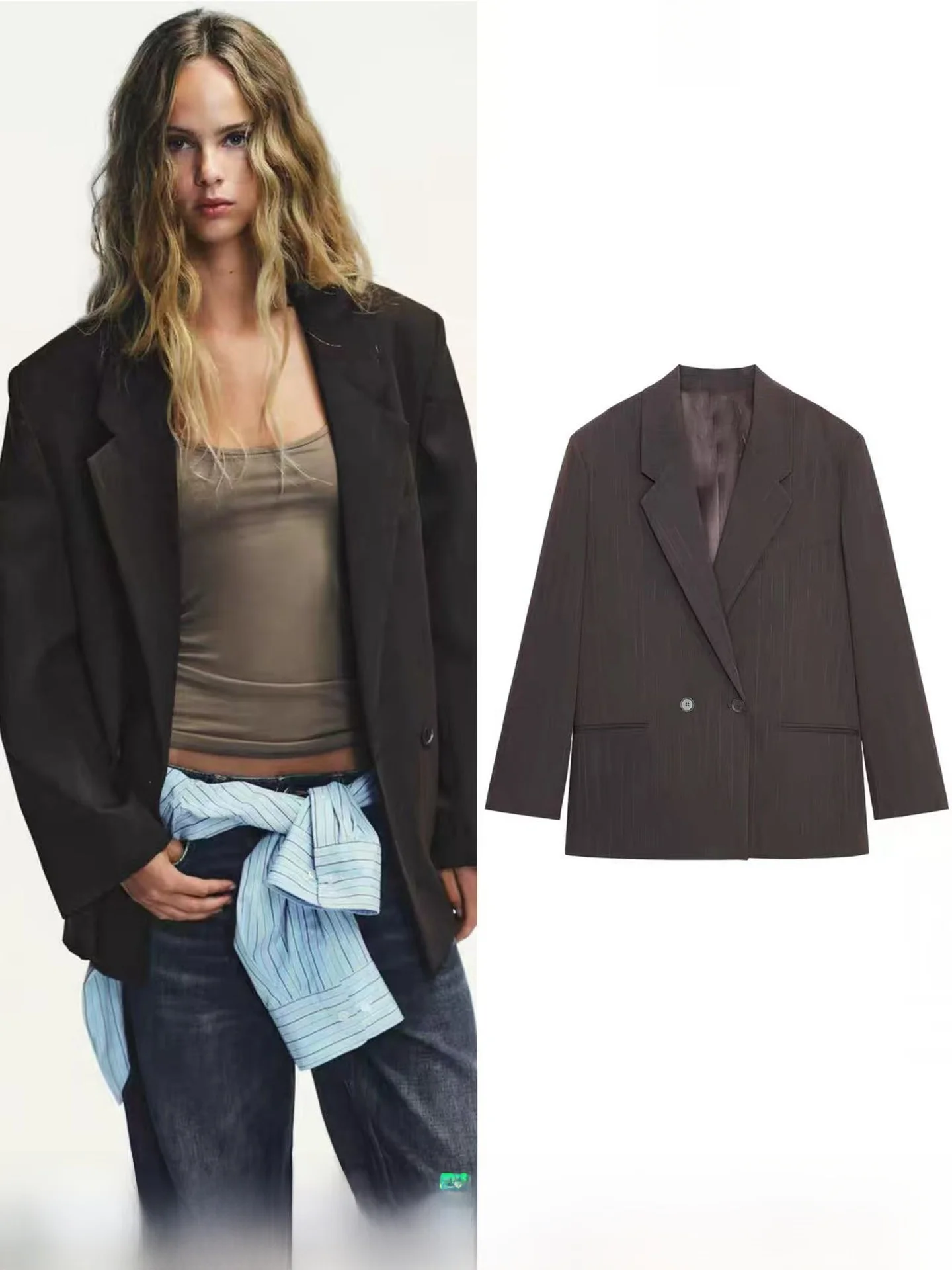 New Autumn Fashion Casual Loose Fit Thin Stripe Brown Suit Jacket Women's Long Sleeve Breathable Polyester Fiber Commute Style
New Autumn Fashion Casual Loose Fit Thin Stripe Brown Suit Jacket Women's Long Sleeve Breathable Polyester Fiber Commute Style