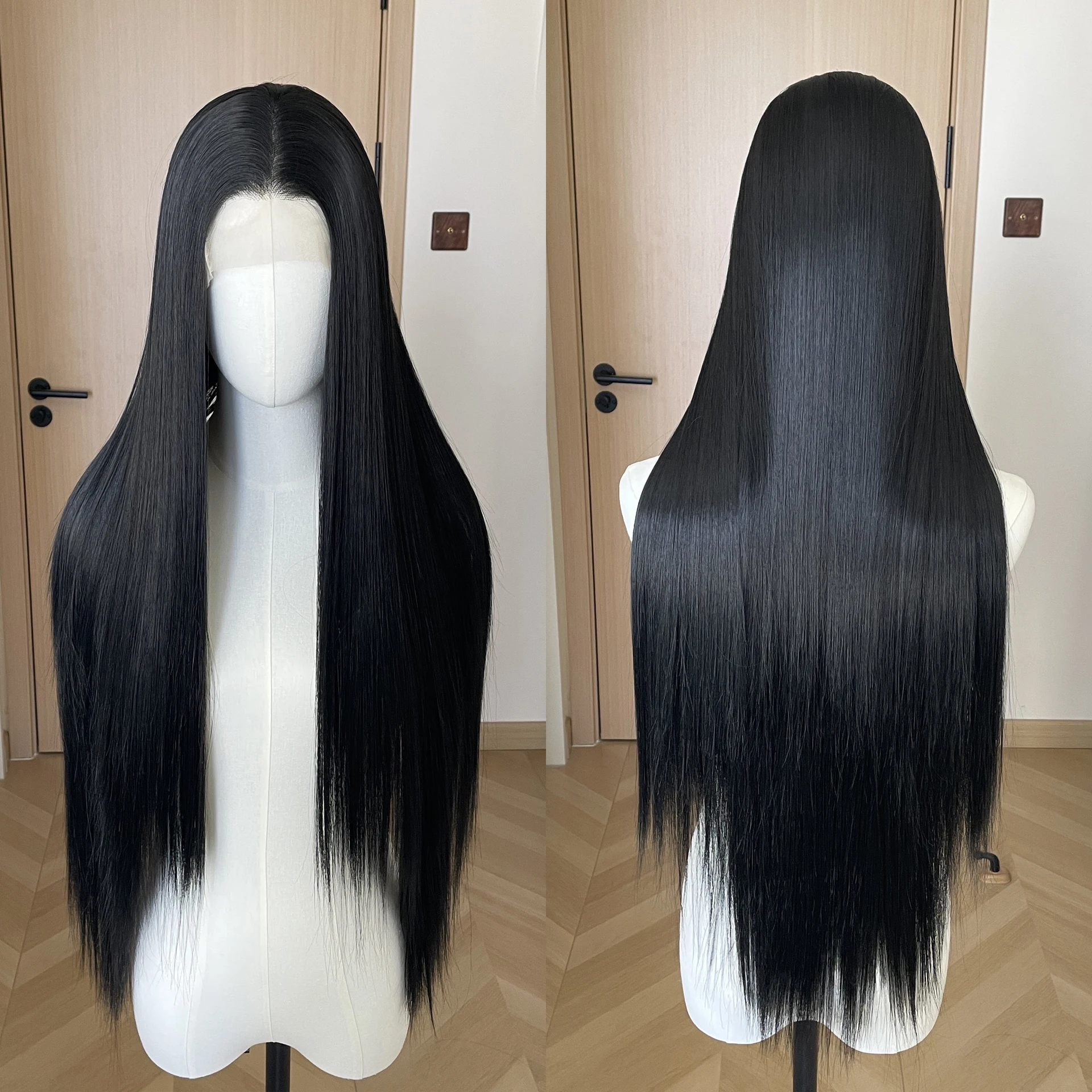 Jet Black 13x4 Synthetic Lace Front Wig for Women Heat Resistant Glueless Wig 32 Inch Extra Long Silky Straight Wig 150% Density
Jet Black 13x4 Synthetic Lace Front Wig for Women Heat Resistant Glueless Wig 32 Inch Extra Long Silky Straight Wig 150% Density