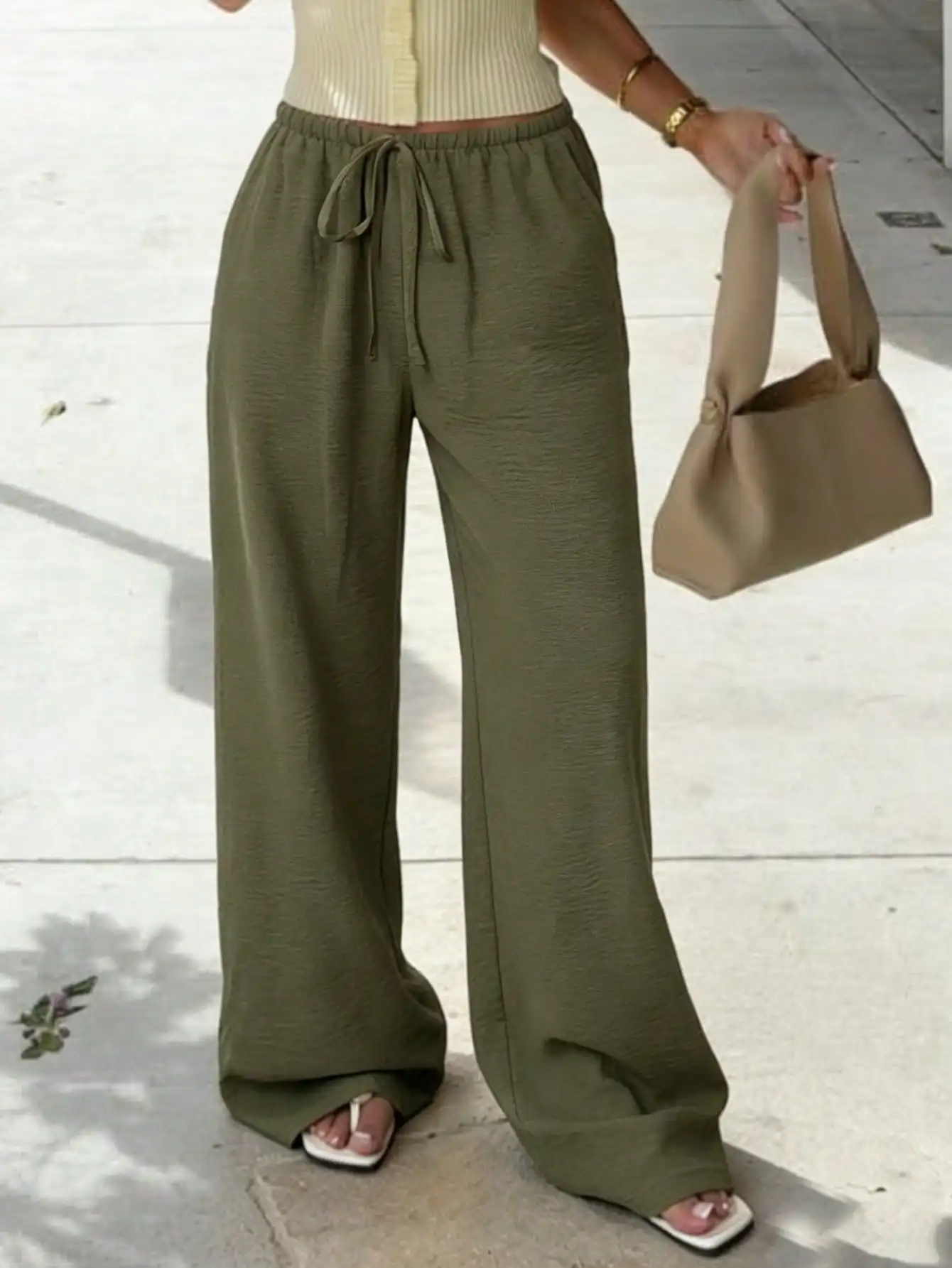 Solid Color Drawstring Casual Pants High Waist Loose Soft Trousers Women Summer Outfit For Daily Office School Travel Vacation Dating Home Brunch Airport Sports Wear Bottoms
Solid Color Drawstring Casual Pants High Waist Loose Soft Trousers Women Summer Outfit For Daily Office School Travel Vacation Dating Home Brunch Airport Sports Wear Bottoms