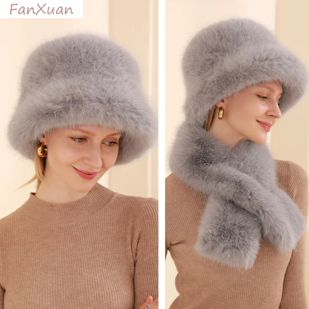 Women Winter Hats Scarf Faux Fur Plush Fluffy Thick Warm Female Winter Beanies Large Luxury Fur Hat Short Scarf Set Elegant Lady
Women Winter Hats Scarf Faux Fur Plush Fluffy Thick Warm Female Winter Beanies Large Luxury Fur Hat Short Scarf Set Elegant Lady