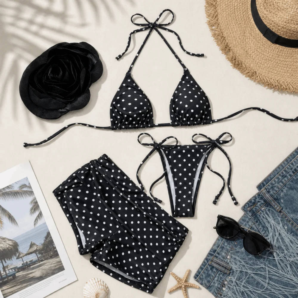3pcs Beachwear Clothing Halter 3-Piece Swimwear Dot Print Lace Up Women Swimsuit Deep V Slim Fit Bathing Suits Swimming
3pcs Beachwear Clothing Halter 3-Piece Swimwear Dot Print Lace Up Women Swimsuit Deep V Slim Fit Bathing Suits Swimming