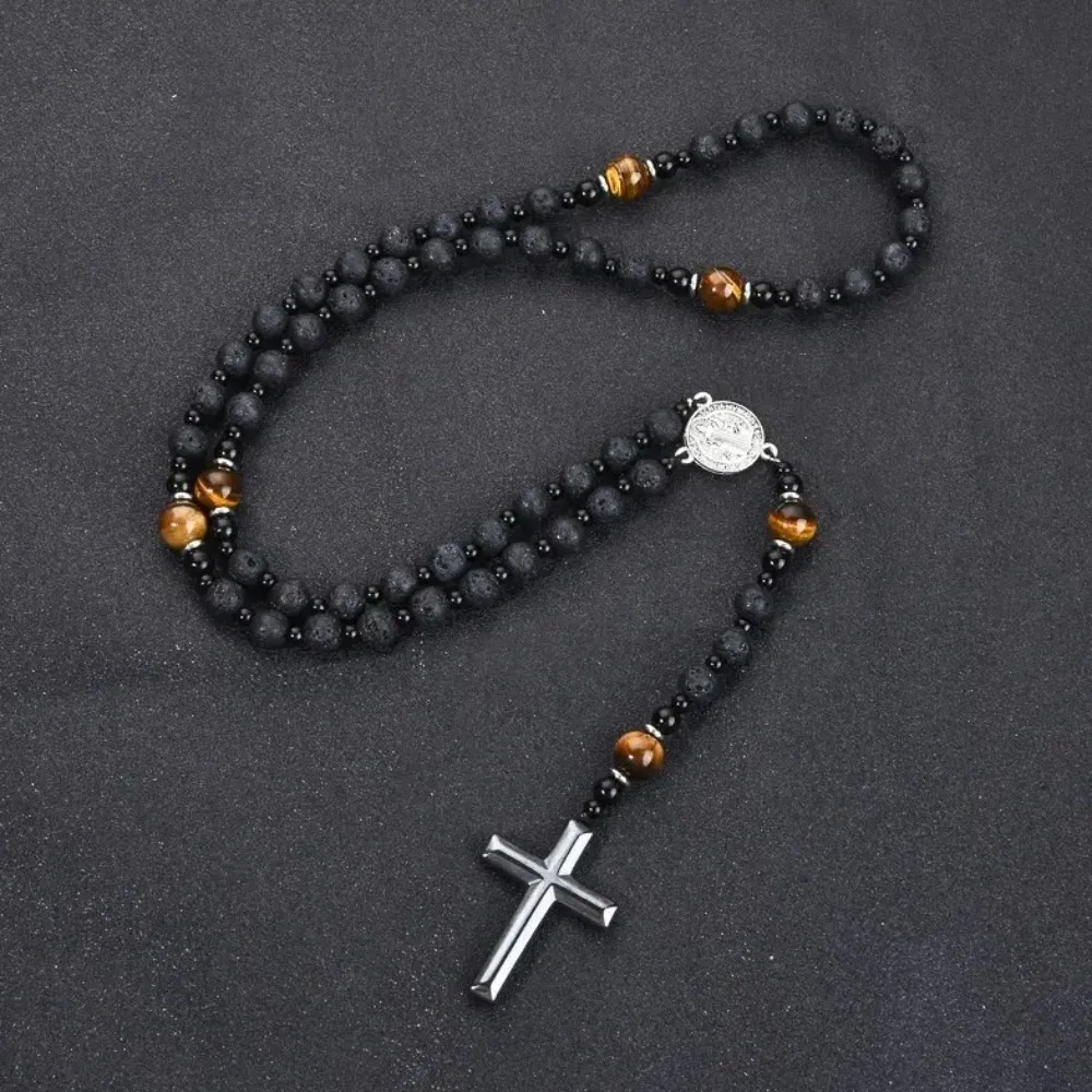Retro Cross Pendant Beaded Long Necklace Women Men Charm Tiger-eye Beads Necklace Accessory Rosary Neck Jewelry Decoration
Retro Cross Pendant Beaded Long Necklace Women Men Charm Tiger-eye Beads Necklace Accessory Rosary Neck Jewelry Decoration