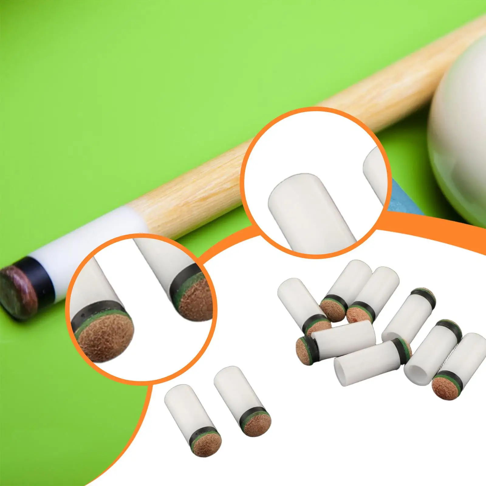 10 Pieces Slip on Pool Cue Tips, Professional, Portable, with White Pool Cue
10 Pieces Slip on Pool Cue Tips, Professional, Portable, with White Pool Cue