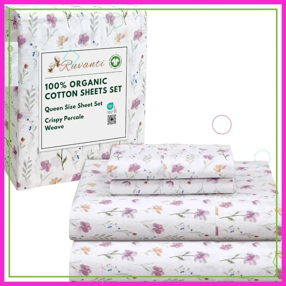 Queen Size 100% Organic Cotton Sheets, Percale Weave, GOTS Certified, 4-Piece Set with Deep Pocket
Queen Size 100% Organic Cotton Sheets, Percale Weave, GOTS Certified, 4-Piece Set with Deep Pocket