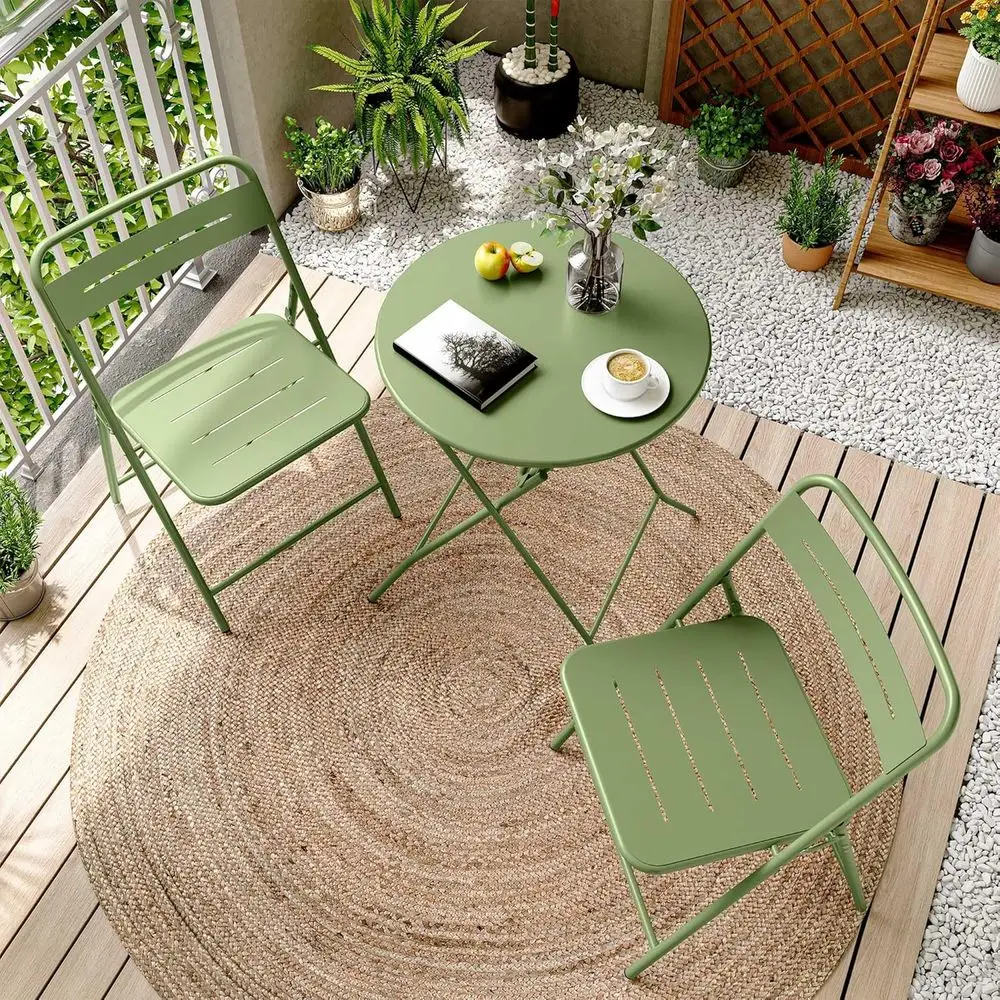 Weather-Resistant 3-Piece Outdoor Bistro Set with Round Green Table and 2 Chairs for Patio, Balcony, Garden, and Indoor Use
Weather-Resistant 3-Piece Outdoor Bistro Set with Round Green Table and 2 Chairs for Patio, Balcony, Garden, and Indoor Use