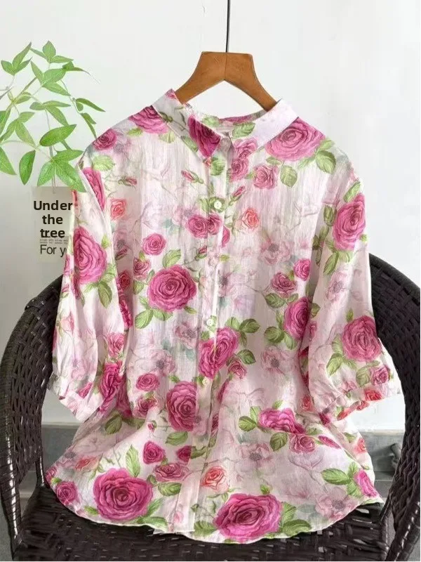 Floral Print Pure Linen Shirt Women's Summer Thin Versatile Casual Cotton Blend Breathable Short Sleeve Neck
Floral Print Pure Linen Shirt Women's Summer Thin Versatile Casual Cotton Blend Breathable Short Sleeve Neck
