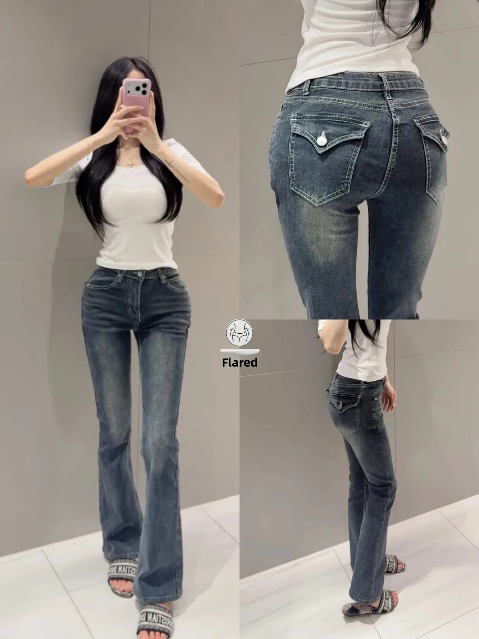 Low Waist Bootcut Denim Jeans Women's Spring Fashion Slim Fit High Elasticity Cotton Blend with Hip Pad Back Pocket Flip Cover
Low Waist Bootcut Denim Jeans Women's Spring Fashion Slim Fit High Elasticity Cotton Blend with Hip Pad Back Pocket Flip Cover