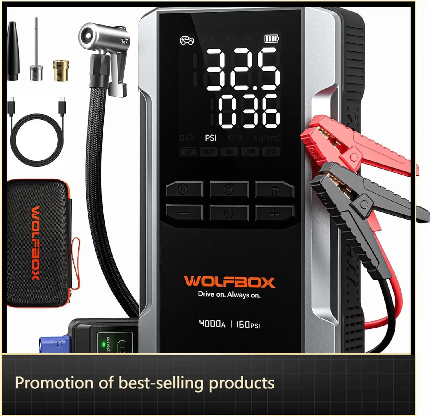 Portable Jump Starter Air Compressor Car Battery Booster Tire Inflator Jumper Cables Led Light Fast Charge
Portable Jump Starter Air Compressor Car Battery Booster Tire Inflator Jumper Cables Led Light Fast Charge