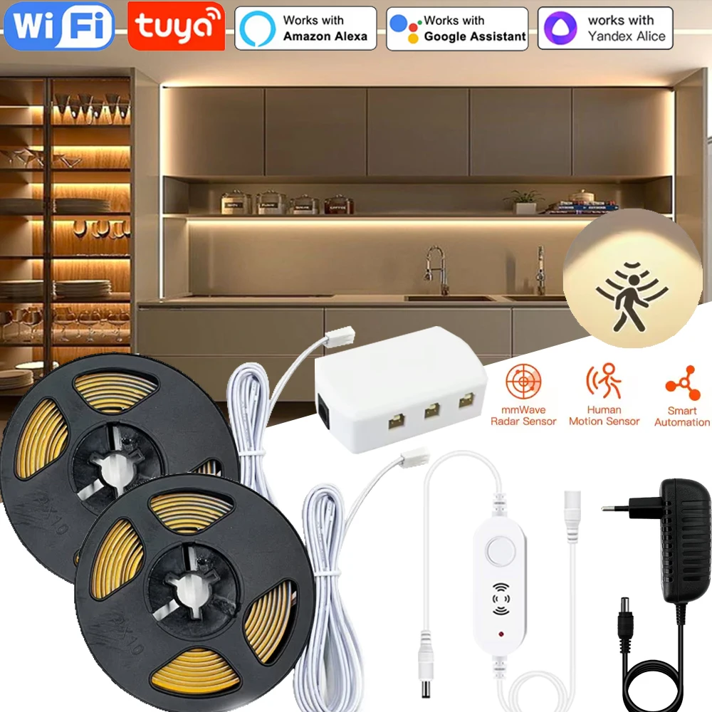 Tuya WiFi DC12V COB LED Strip Light PIR Human Presence Motion Sensor Dimmer Multiple Layer Cabinet LED Lights Kitchen Showcase
Tuya WiFi DC12V COB LED Strip Light PIR Human Presence Motion Sensor Dimmer Multiple Layer Cabinet LED Lights Kitchen Showcase