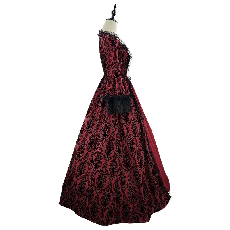 Burgundy Flocked Lace Spliced Bell Sleeve Medieval Dress Vintage Gothic Lolita Palace Evening Party Cosplay Costume Outfit
Burgundy Flocked Lace Spliced Bell Sleeve Medieval Dress Vintage Gothic Lolita Palace Evening Party Cosplay Costume Outfit