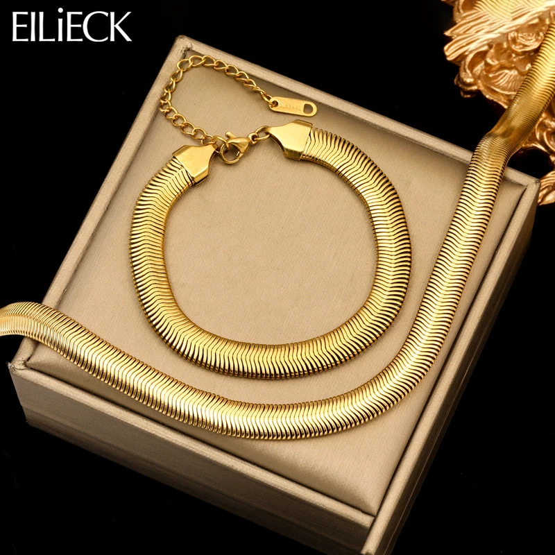 EILIECK 316L Stainless Steel Gold Color Thick Snake Chain Necklace Bracelet For Women Girl Fashion Jewelry Set Birthday Gift
EILIECK 316L Stainless Steel Gold Color Thick Snake Chain Necklace Bracelet For Women Girl Fashion Jewelry Set Birthday Gift