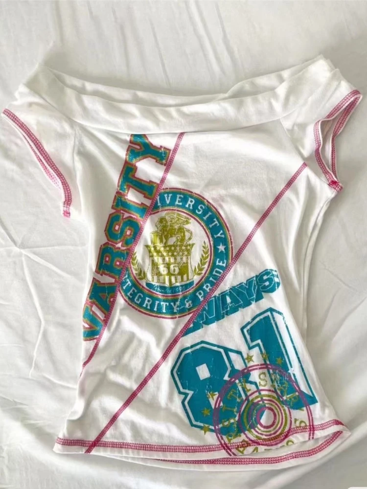 HOUZHOU Y2k White Vintage T-Shirts Women Harajuku Letter Graphic Short Sleeve Off Shoulder Tees Japanese 2000s Style Slim Gyaru
HOUZHOU Y2k White Vintage T-Shirts Women Harajuku Letter Graphic Short Sleeve Off Shoulder Tees Japanese 2000s Style Slim Gyaru