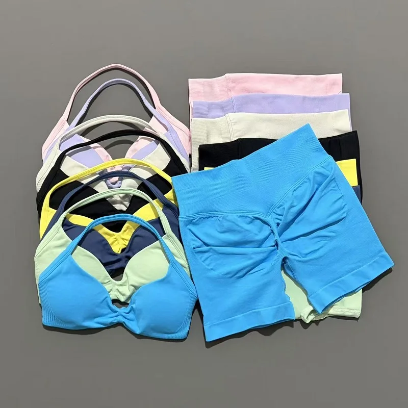 HISTELLO Sports Set 2 Piece Women Strappy Gym Yoga Bra Workout Scrunch Shorts Fitness Sports Suit Clothes Seamless Yoga Set
HISTELLO Sports Set 2 Piece Women Strappy Gym Yoga Bra Workout Scrunch Shorts Fitness Sports Suit Clothes Seamless Yoga Set