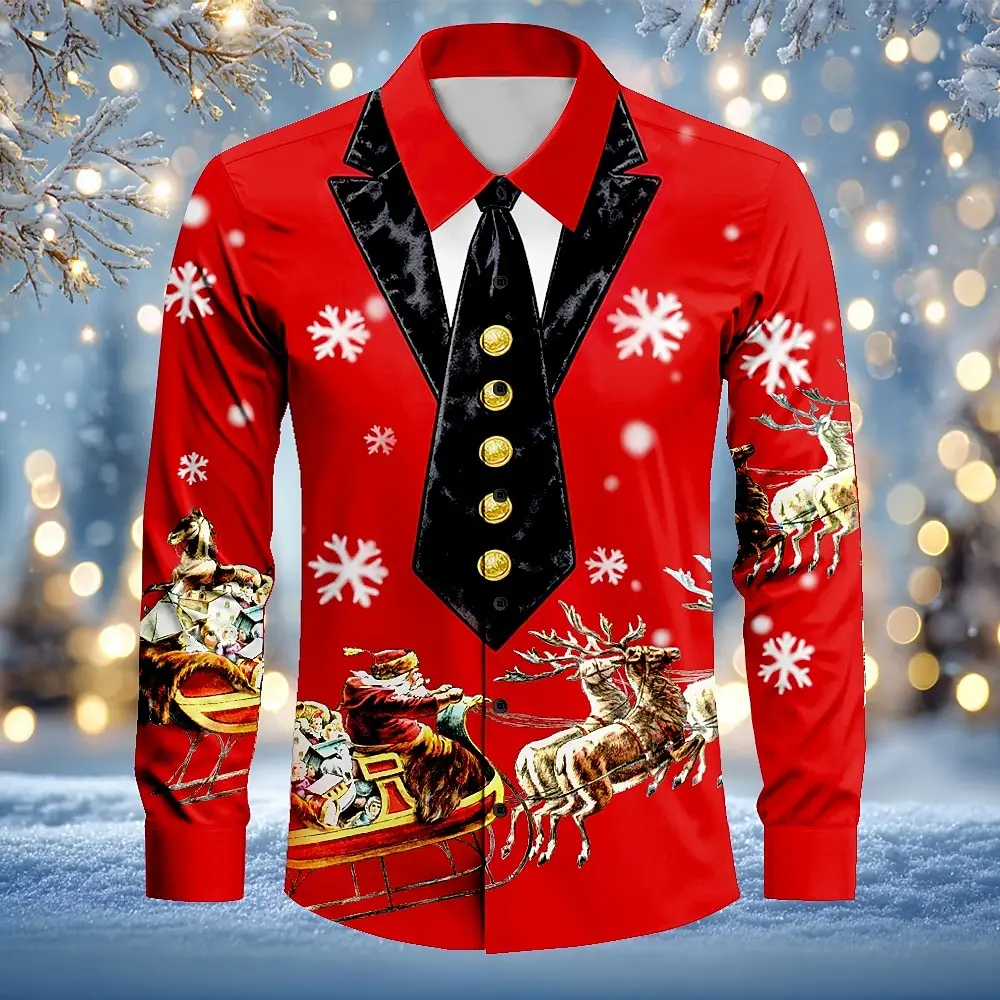Christmas Men's 3D Fake Suit Christmas Reindeer Pattern Festive Atmosphere Lapel Long Sleeve Shirt Casual Slim Shirt
Christmas Men's 3D Fake Suit Christmas Reindeer Pattern Festive Atmosphere Lapel Long Sleeve Shirt Casual Slim Shirt