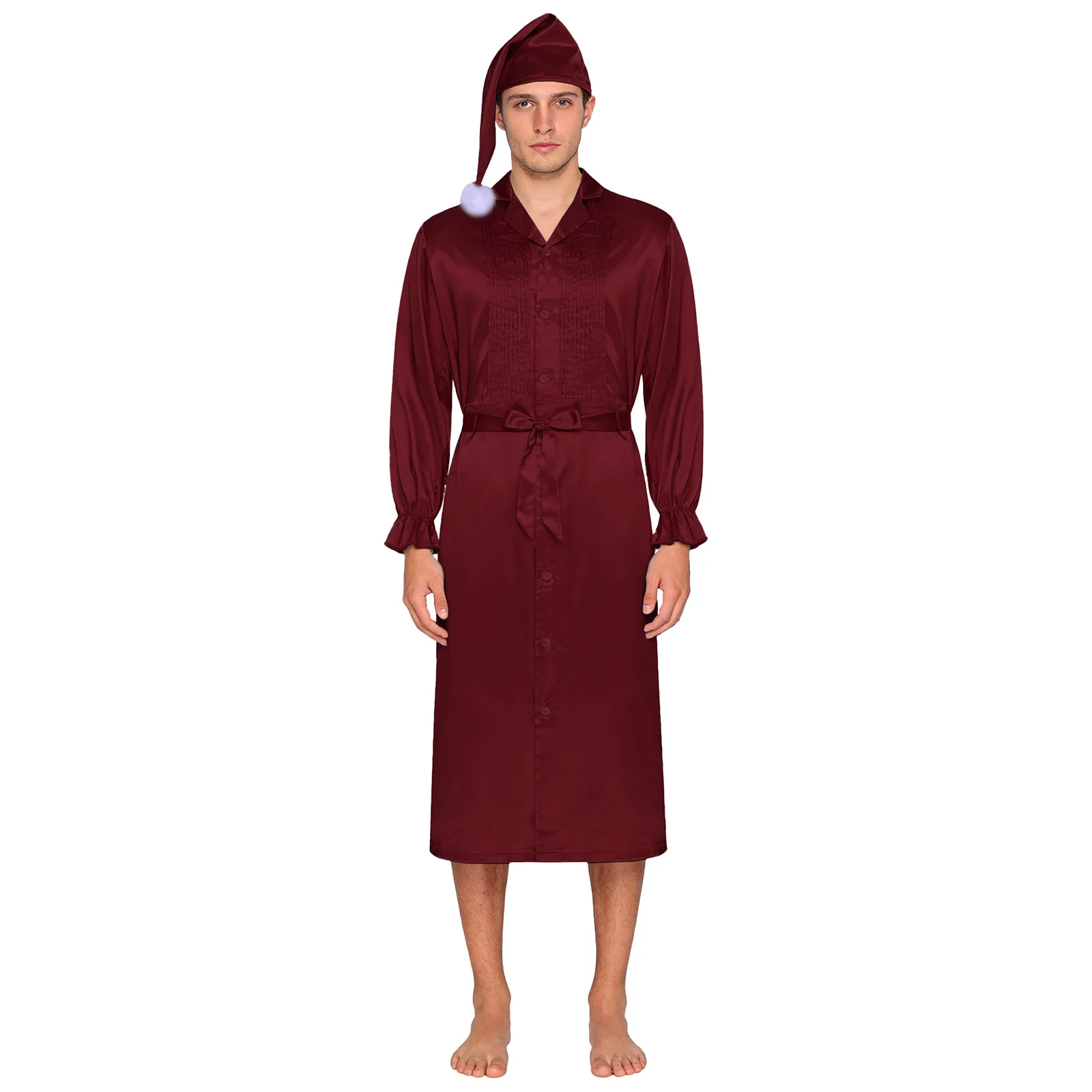 Men Comfortable Satiny Nightgown Robes with Sleeping Hat with Belt for Pajamas Party Casual Daily Home Loungewear Nightwear
Men Comfortable Satiny Nightgown Robes with Sleeping Hat with Belt for Pajamas Party Casual Daily Home Loungewear Nightwear