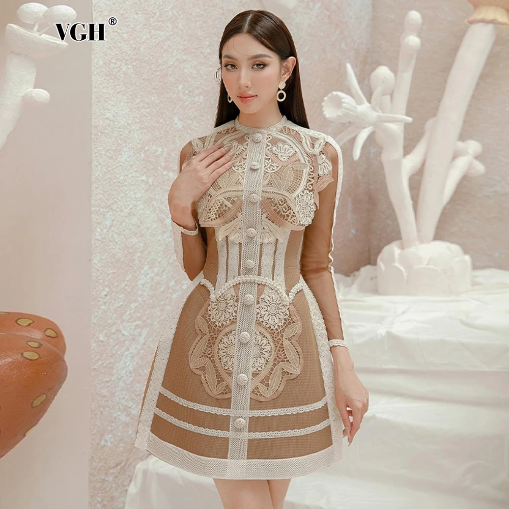 VGH Hit Color Slimming Elegant A Line Dresses For Women Round Neck Long Sleeve High Waist Spliced Single Breasted Dress Female
VGH Hit Color Slimming Elegant A Line Dresses For Women Round Neck Long Sleeve High Waist Spliced Single Breasted Dress Female