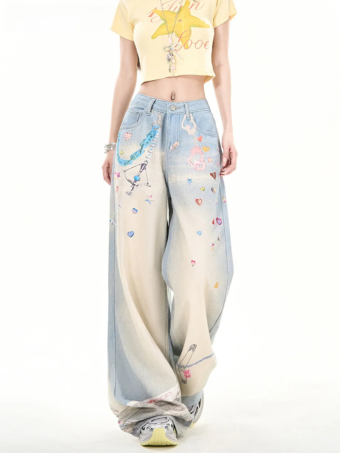Forever 2 High Waist Wide Leg Jeans Women's Loose Slimming Design Straight Cut Trousers fiti Print Casual Sle
Forever 2 High Waist Wide Leg Jeans Women's Loose Slimming Design Straight Cut Trousers fiti Print Casual Sle
