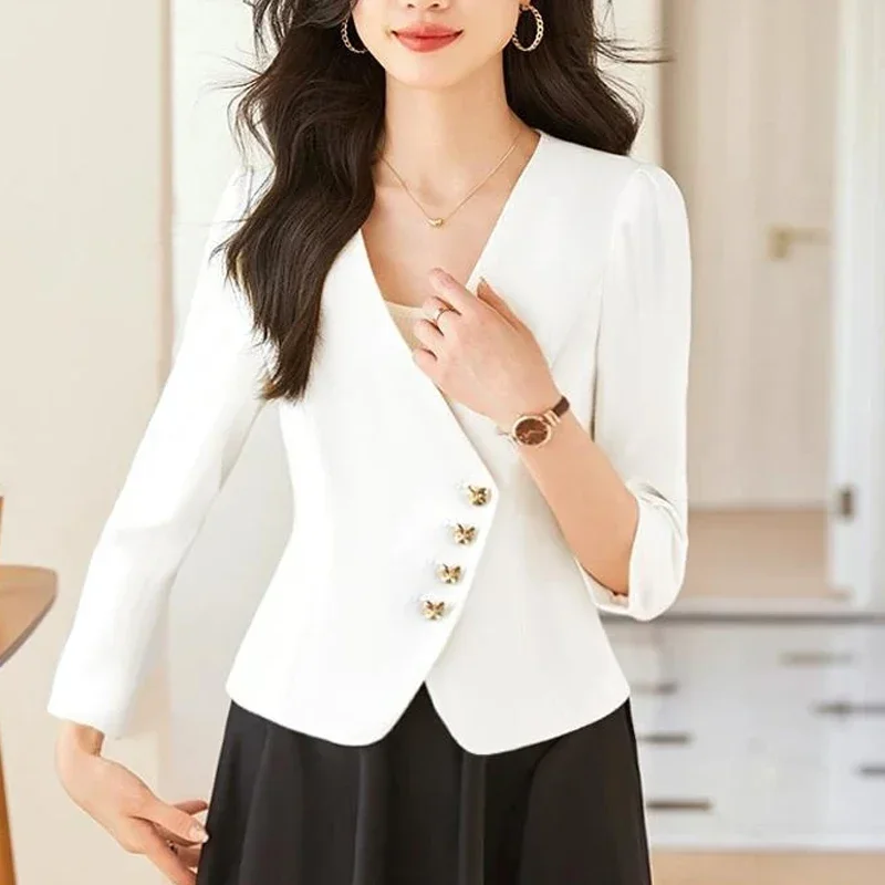 Long Sleeve Button Cardigan Elegant Slim All-match Office Tops Spring Autumn New Solid Color Blazers Women High Street V-neck
Long Sleeve Button Cardigan Elegant Slim All-match Office Tops Spring Autumn New Solid Color Blazers Women High Street V-neck