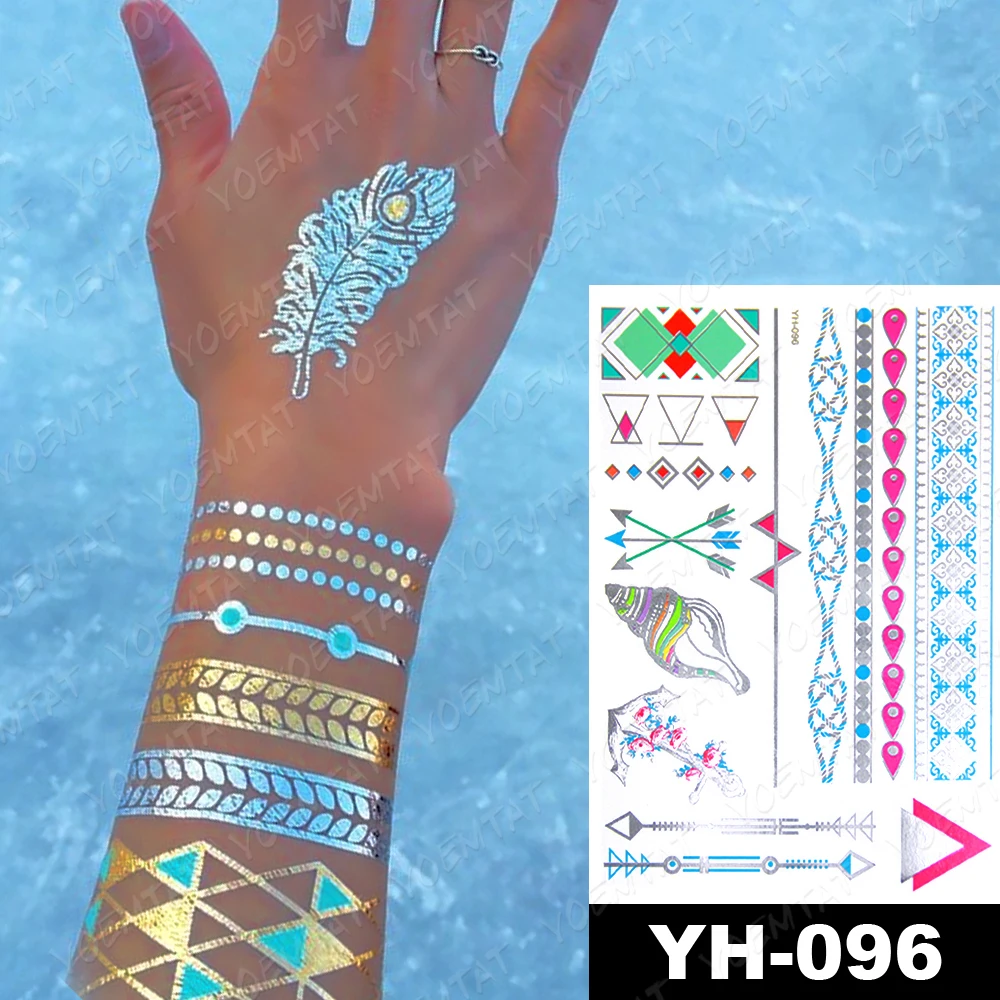 Waterproof Temporary Tattoo Sticker Pink Bracelet Gold Silver Metallic Flash Tatoo Boho Conch Anchor Jewelry Glitter Body Art
Waterproof Temporary Tattoo Sticker Pink Bracelet Gold Silver Metallic Flash Tatoo Boho Conch Anchor Jewelry Glitter Body Art