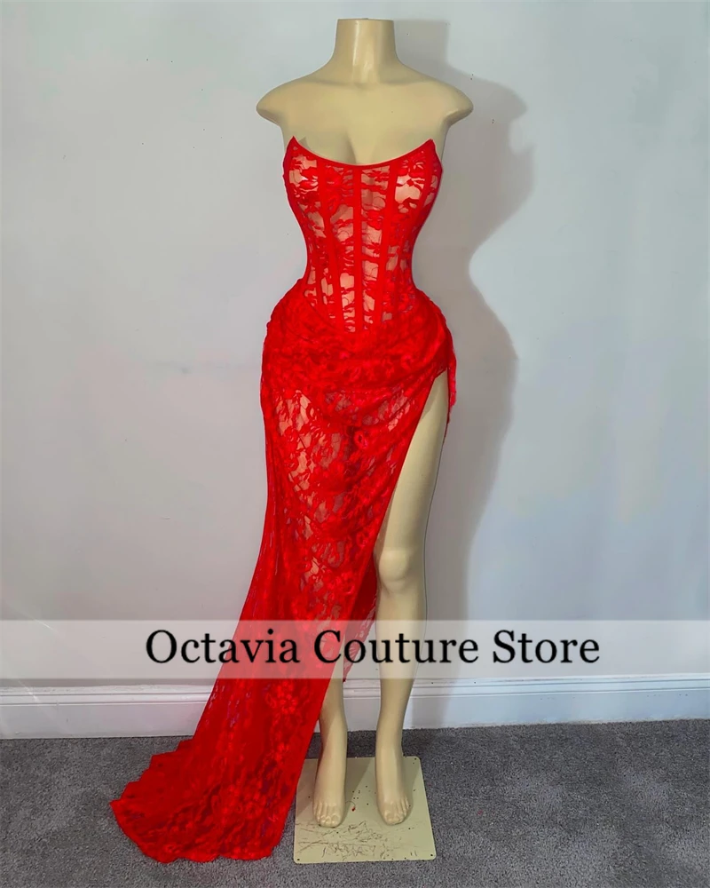 Red Strapless Long Prom Dresses Black Girl Lace 2024 Birthday Luxury Dress Mermaid Evening Dresses With Split Lace Up Customized
Red Strapless Long Prom Dresses Black Girl Lace 2024 Birthday Luxury Dress Mermaid Evening Dresses With Split Lace Up Customized