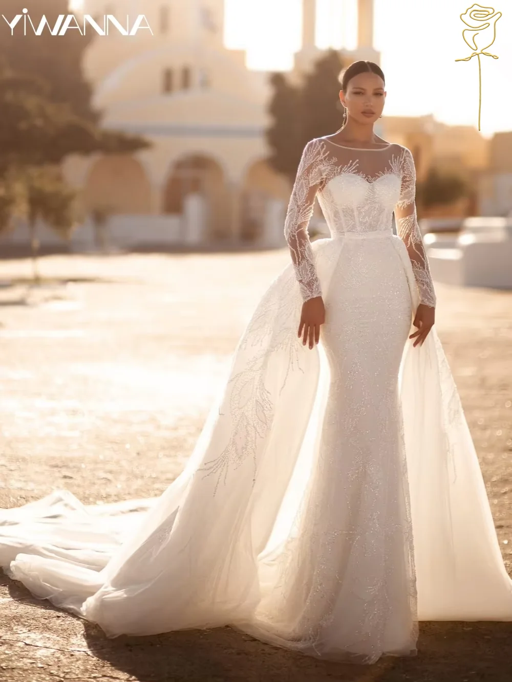 Sparkly Sequins Beads Wedding Dress With Detachable Train Modest O-neck Long Sleeve Bridal Gown Customized Dresses For Bride
Sparkly Sequins Beads Wedding Dress With Detachable Train Modest O-neck Long Sleeve Bridal Gown Customized Dresses For Bride