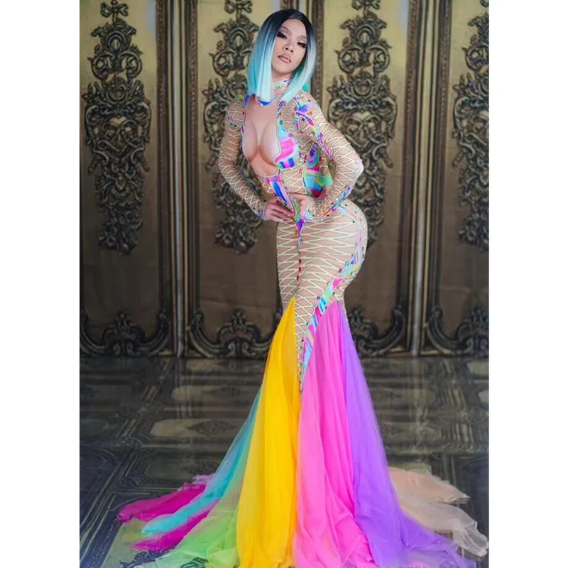 Colorful Sequins Gauze Tailing Long Dress Evening Party Celebrate Singer Model Catwalk Floor-length Mermaid Dresses Stage Wear
Colorful Sequins Gauze Tailing Long Dress Evening Party Celebrate Singer Model Catwalk Floor-length Mermaid Dresses Stage Wear