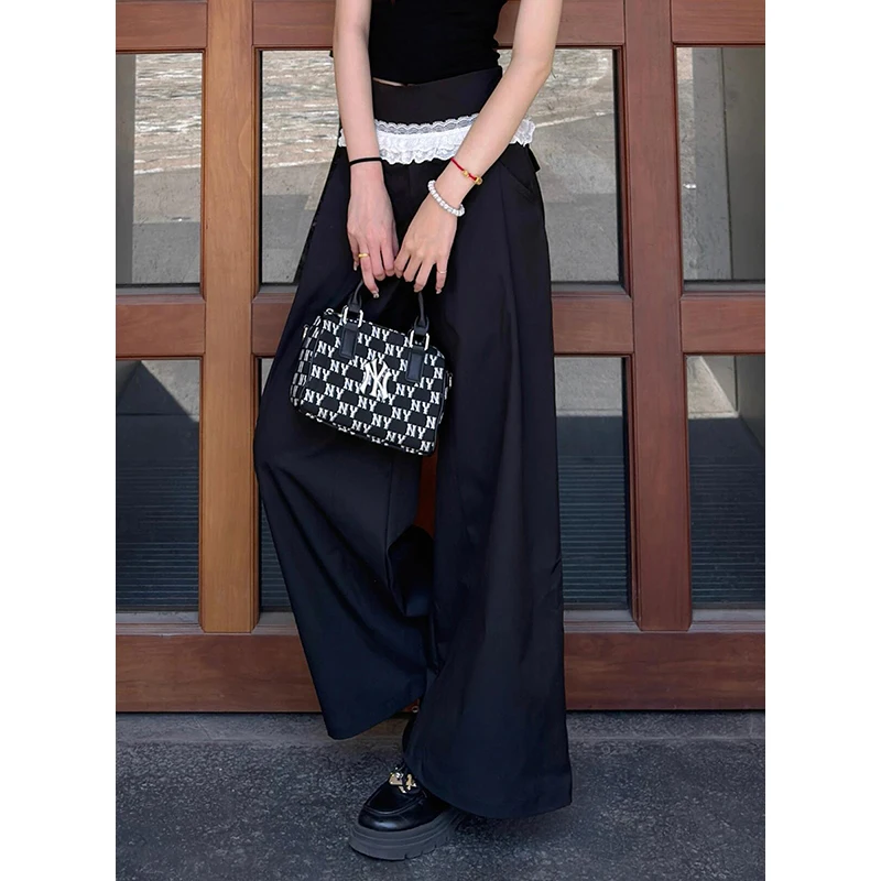 PBAP Women Pleated Front Low Waist Suit Pants Vintage Patchwork Lace Trim Color Block Casual Wide Trousers Summer Everyday Wear
PBAP Women Pleated Front Low Waist Suit Pants Vintage Patchwork Lace Trim Color Block Casual Wide Trousers Summer Everyday Wear