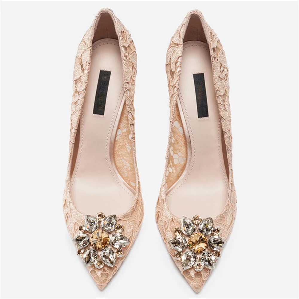 Spring and summer new pointed shallow lace rhinestone single shoes high-heeled banquet dress large size small size women sandals
Spring and summer new pointed shallow lace rhinestone single shoes high-heeled banquet dress large size small size women sandals