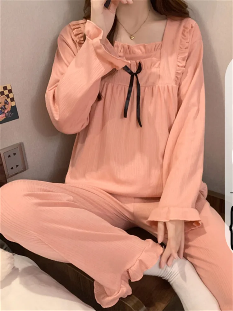 Pure Cotton Long Sleeve Sleepwear Set for Women with Chest Pad Loose Fit Home Clothes Sweet Cute Style Spring Autumn New Arrival
Pure Cotton Long Sleeve Sleepwear Set for Women with Chest Pad Loose Fit Home Clothes Sweet Cute Style Spring Autumn New Arrival