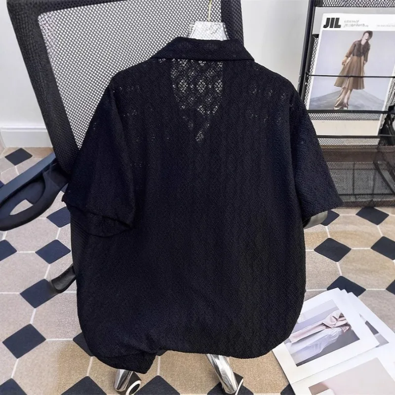 High-end Korean Style Cuban Collar Five-quarter Sleeve Shirt Trend Summer Tops Thin Breathable Hollowed-out Short-sleeved Shirt
High-end Korean Style Cuban Collar Five-quarter Sleeve Shirt Trend Summer Tops Thin Breathable Hollowed-out Short-sleeved Shirt