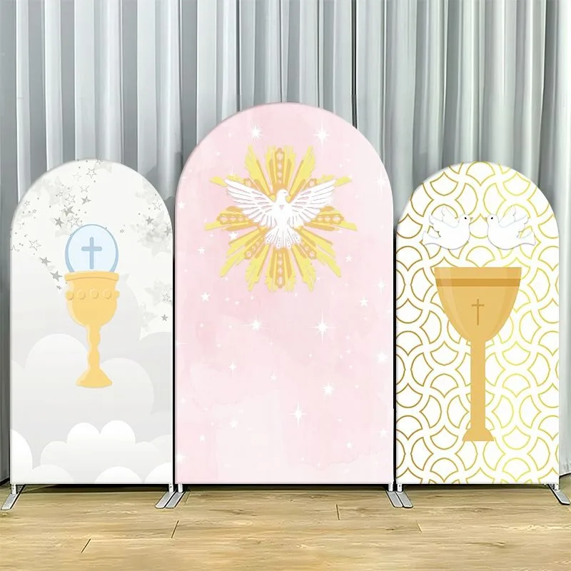 Single Side Arch Backdrop Cover Elegant Religious Party Backdrop Set Featuring Sacred Symbols Including Chalice with Cross Dove
Single Side Arch Backdrop Cover Elegant Religious Party Backdrop Set Featuring Sacred Symbols Including Chalice with Cross Dove