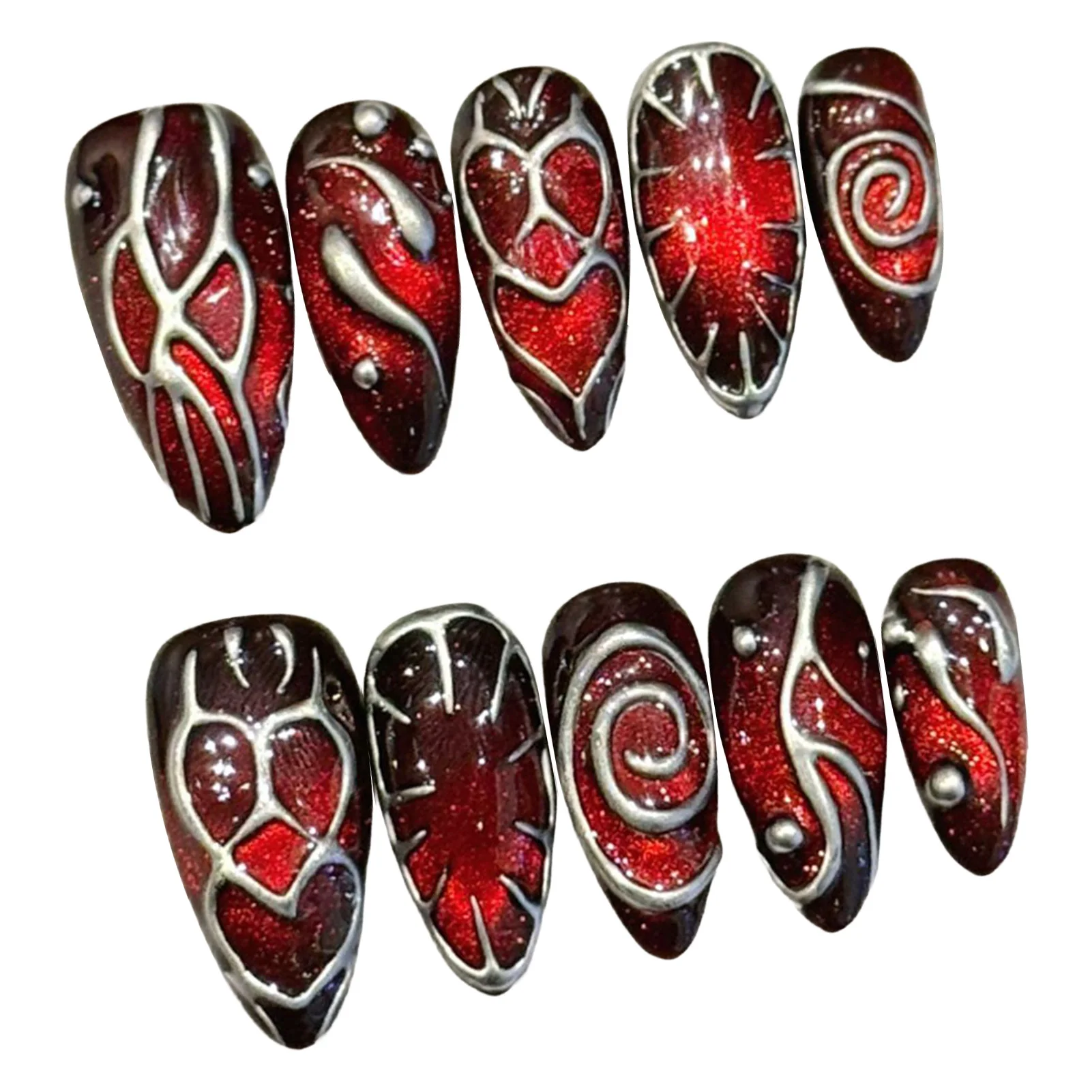 10Pcs Handmade Almond Press On Nails Red Brown With 3D Heart Spicy Girls Fake Nail Tips Reusable Wearing False Nails For Women
10Pcs Handmade Almond Press On Nails Red Brown With 3D Heart Spicy Girls Fake Nail Tips Reusable Wearing False Nails For Women