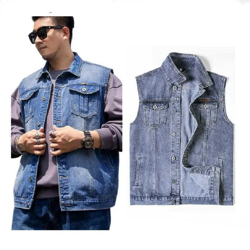 Men's Denim Vest Brand Sleeveless Cowboy Jackets Holes Streetwear Lapel Cardigan Denim Waistcoat
Men's Denim Vest Brand Sleeveless Cowboy Jackets Holes Streetwear Lapel Cardigan Denim Waistcoat