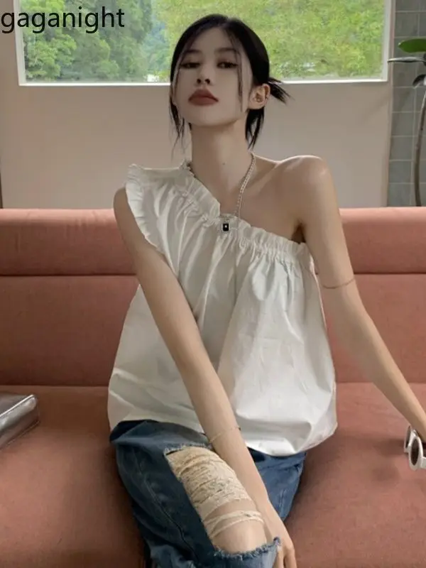 Ghaganight Shoulder Sleeveless Solid Shirt Women 2025 New Style Ruffled Edge Short One Shoulder Unique Tops Girl Blouse
Ghaganight Shoulder Sleeveless Solid Shirt Women 2025 New Style Ruffled Edge Short One Shoulder Unique Tops Girl Blouse