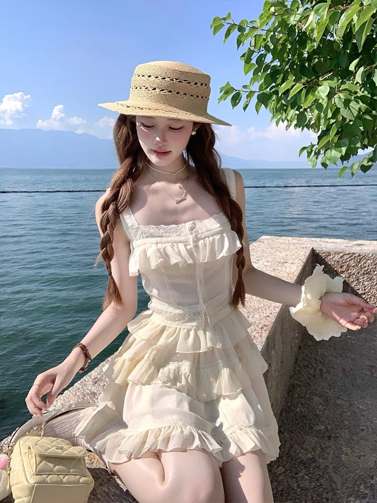 Acaine Lace Trim Milk Mousse Cake Strap Dr True Two-Piece High Waist Ins Sle Summer No-Sve Zipper Closure Daily Wear
Acaine Lace Trim Milk Mousse Cake Strap Dr True Two-Piece High Waist Ins Sle Summer No-Sve Zipper Closure Daily Wear