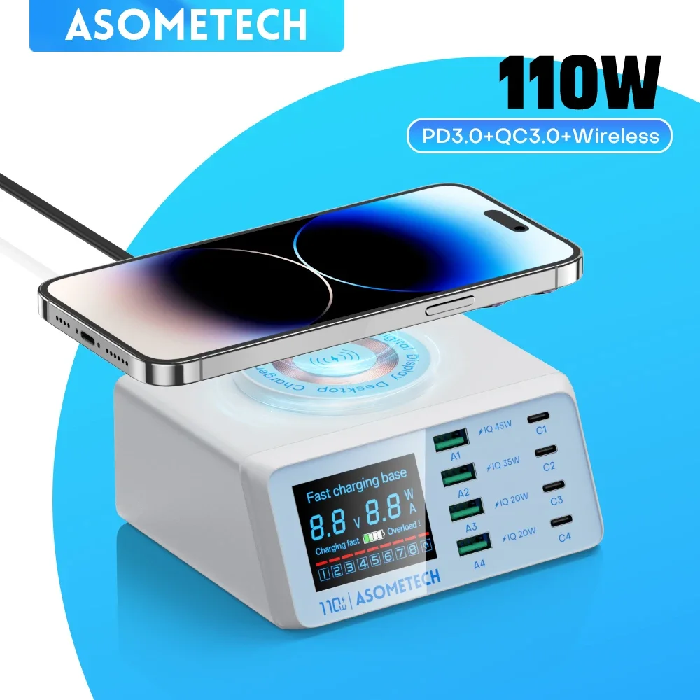 110W Usb Multi Chargers Wireless Charger Digital Display PD Type C Fast Charging for IPhone 14 13 Max IPad Xiaomi Samsung Laptop
110W Usb Multi Chargers Wireless Charger Digital Display PD Type C Fast Charging for IPhone 14 13 Max IPad Xiaomi Samsung Laptop
