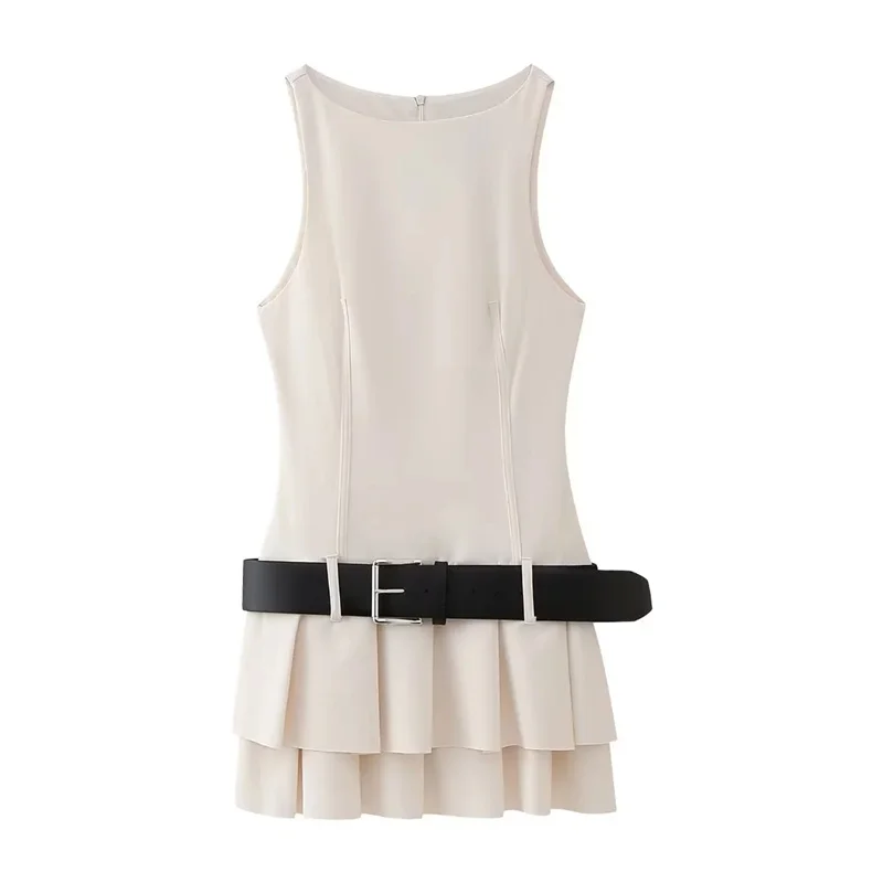 Woman Fashion Beige Slim Tank Short Dress 2024 Summer Girls Y2k Belt Mini Dresses Female Solid Cascading Ruffles Dress
Woman Fashion Beige Slim Tank Short Dress 2024 Summer Girls Y2k Belt Mini Dresses Female Solid Cascading Ruffles Dress