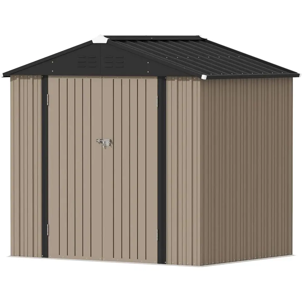8x6 ft Steel Outdoor Storage Shed with Lockable Door - Brown
8x6 ft Steel Outdoor Storage Shed with Lockable Door - Brown